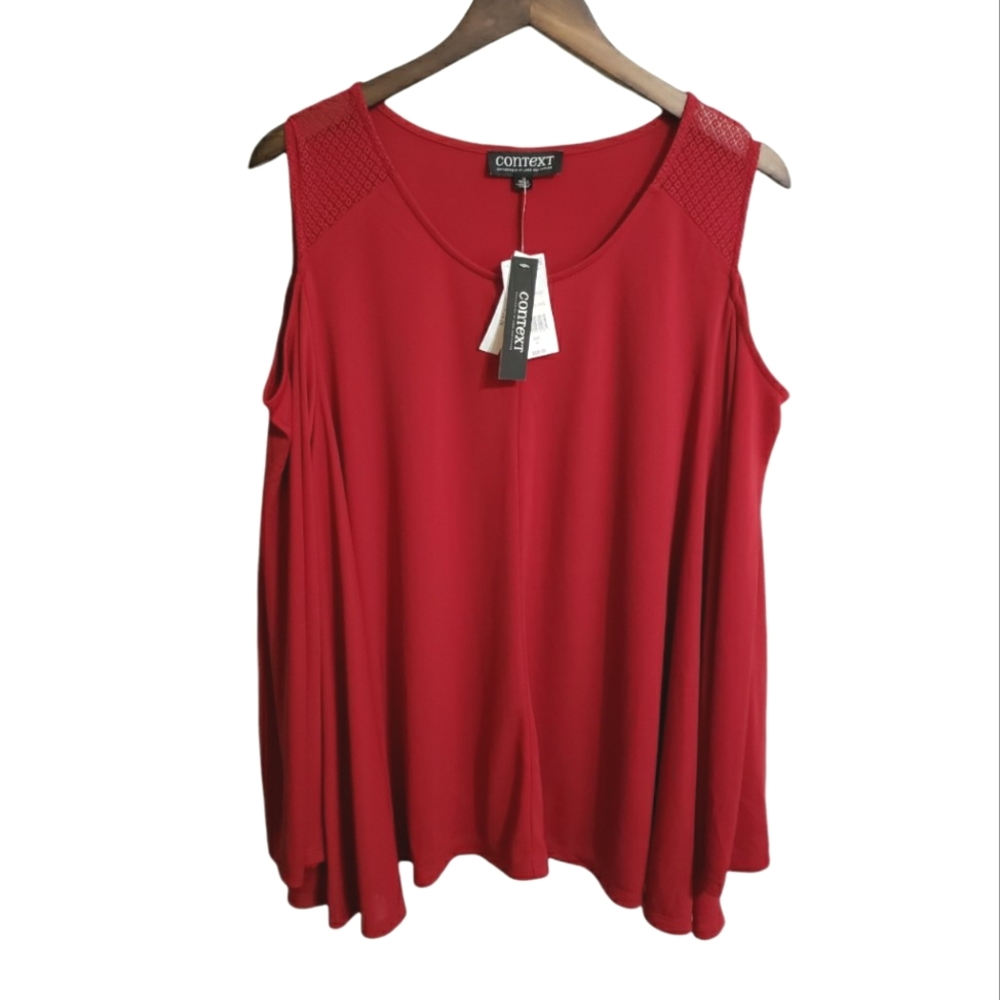 NWT Red Context Lord and Taylor Cold Shoulder Plus Size Red Top Women's 1X